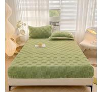 Soft Plush Jacquard Checkered Bed Fitted Sheets - Winter Warm Thickened Milk Velvet Solid Color Non-Slip Deep Pocket Bed Cover Skin-Friendly Flannel Mattress Protector (150 * 200cm,Green #2)