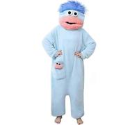 Soft Plush One Piece Onesie for Kids - Funny Green Monster Cartoon with Cursed & Goofy Look Sky Blue S