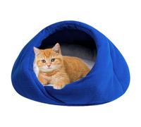 Soft Plush Pet Bed, Cute Cozy Cat Sleeping Bag, Winter Pet Snuggle Sack with White Plush Mat, Fluffy Cat Calming Cave for Indoor Cats, Dogs, Puppies & Rabbits (Blue,XS)