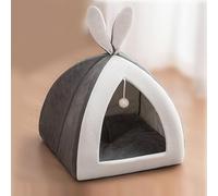 Soft Plush Rabbit Bed - Cozy Sleeping House Nest & Play Tent for Bunnies Small Pets (Grey,L)