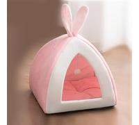 Soft Plush Rabbit Bed - Cozy Sleeping House Nest & Play Tent for Bunnies Small Pets (Pink,M)