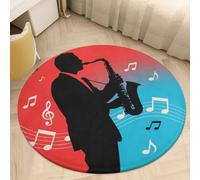 Soft Plush Round Area Rug 2.5' Thin 0.2" Low Pile Coral Velvet Non-Slip Vintage Jazz Poster Circle Rugs Carpet Absorbent Quick-Dry Door Mat for Entryway Bathroom Living Room Bedroom Decor