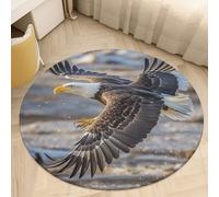 Soft Plush Round Area Rug 2' Thin 0.2" Low Pile Coral Velvet Non-Slip Bald Eagle Flying Circle Rugs Carpet Absorbent Quick-Dry Door Mat for Entryway Bathroom Living Room Bedroom Decor