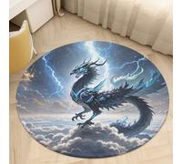 Soft Plush Round Area Rug 2' Thin 0.2" Low Pile Coral Velvet Non-Slip Flying Dragon Circle Rugs Carpet Absorbent Quick-Dry Door Mat for Entryway Bathroom Living Room Bedroom Decor