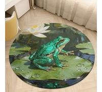 Soft Plush Round Area Rug 2' Thin 0.2" Low Pile Coral Velvet Non-Slip Malachite Frog Lily Circle Rugs Carpet Absorbent Quick-Dry Door Mat for Entryway Bathroom Living Room Bedroom Decor
