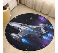 Soft Plush Round Area Rug 2' Thin 0.2" Low Pile Coral Velvet Non-Slip Spaceship Voyage Circle Rugs Carpet Absorbent Quick-Dry Door Mat for Entryway Bathroom Living Room Bedroom Decor