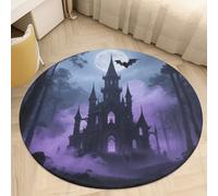 Soft Plush Round Area Rug 2' Thin 0.2" Low Pile Coral Velvet Non-Slip Witch Castle Circle Rugs Carpet Absorbent Quick-Dry Door Mat for Entryway Bathroom Living Room Bedroom Decor