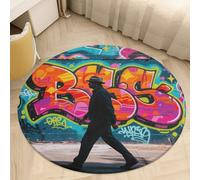 Soft Plush Round Area Rug 3' Thin 0.2" Low Pile Coral Velvet Non-Slip Colorful Graffiti Wall Circle Rugs Carpet Absorbent Quick-Dry Door Mat for Entryway Bathroom Living Room Bedroom Decor