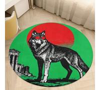 Soft Plush Round Area Rug 3' Thin 0.2" Low Pile Coral Velvet Non-Slip Green Round Wolf Circle Rugs Carpet Absorbent Quick-Dry Door Mat for Entryway Bathroom Living Room Bedroom Decor