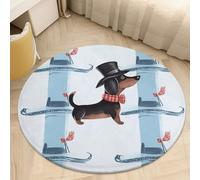 Soft Plush Round Area Rug 3' Thin 0.2" Low Pile Coral Velvet Non-Slip Parisian Dachshund Circle Rugs Carpet Absorbent Quick-Dry Door Mat for Entryway Bathroom Living Room Bedroom Decor