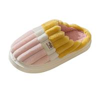 Soft Plush Slip-On Slippers for Women, Cozy Indoor House Shoes, Non-slip Bedroom Slippers, Colorful Striped Design with Memory Foam Cushion for Comfort