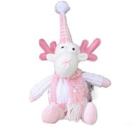 Soft Plush Snowman Doll in Seated Position with Glitter Highlights, Designed for Holiday Displays on Shelves, Tables, and, Seasonal Decorative Piece (Moose)