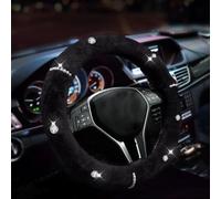 Soft Plush Steering Wheel Cover with Bling Diamonds Anti-Slip Car Interior Decor Accessories 15 Inch Universal Car Handle Cover (Black)
