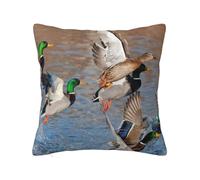 Soft Plush Throw Pillow Cover For Couch, With Double-Sided Print, Mallard Ducks, Square Decorative Cushion Case, Machine Washable Pillowcase With Hidden Zipper, No Pilling Pillow Sham For Home Decor