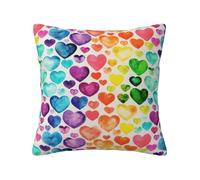Soft Plush Throw Pillow Cover For Couch, With Double-Sided Print, Rainbow Hearts, Square Decorative Cushion Case, Machine Washable Pillowcase With Hidden Zipper, No Pilling Pillow Sham For Home Decor