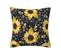 Soft Plush Throw Pillow Cover For Couch, With Double-Sided Print, Sunflower Bees, Square Decorative Cushion Case, Machine Washable Pillowcase With Hidden Zipper, No Pilling Pillow Sham For Home Decor