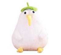 Soft Plush Toy Kiwi Bird Doll - Stuffed Cartoon White Bird with Cute Green Leaf Hat and Yellow Beak, 40cm Fluffy Animal Plush for Kids, Cozy Sleeping Pillow, and Fun Room Decoration