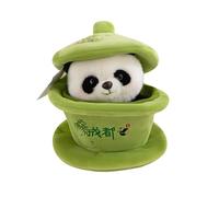 Soft Plush Toy Panda Doll - 25cm Stuffed Cartoon Animal Sitting in Creative Green Tea Cup, Adorable Black and White Plushie for Kids and Adults, Cute Decorative Doll for Home and Play