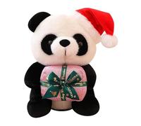 Soft Plush Toy Panda Doll - 25cm Stuffed Cartoon Animal with Santa Hat and Decorative Present Box, Fluffy Black and White Plushie for Kids and Adults, Adorable Holiday Decorative Doll for Home and Eve
