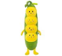 Soft Plush Toy Pea Pod Doll - Stuffed Cartoon Green Pod with Four Cute Yellow Peas and Fun Expressions, 60cm Long Vegetable Plush Pillow for Kids, Cozy Room Decoration, and Playful Cuddling
