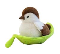 Soft Plush Toy Sparrow Doll - Stuffed Cartoon Bird with Cute Brown Wings, 20cm Plush Sitting on 40cm Leaf Mat, Adorable Animal Plush for Kids, Room Decoration, and Backpack Hanging Accessory