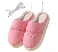 Soft Plush USB Rechargeable Heated Slippers to Keep Your Feet Comfortable During Chilly Days (Pink)