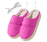 Soft Plush USB Rechargeable Heated Slippers to Keep Your Feet Comfortable During Chilly Days (Rose red)