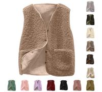 Soft Polar Fleece Gilet for Women - Solid Wool Quilted Sleeveless Vest - Classic Ladies Plus Size Button Down Jacket - Winter Warm Top With Pockets