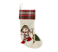 Soft Polyester Christmas Stocking with Festive Snowflake and Reindeer Patterns, Generously Sized for Holding Holiday Treats, Designed for Hanging on Staircases or Mantels (ML-H545BSnowman)