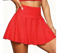 Soft Polyester Spandex Shorts Women's Breathable (Red L)