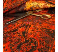Soft Printed Velvet Patchwork Damask Traditional Upholstery Fabric, Red