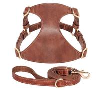 Soft PU Leather Dog And Cat Vest Harness With Lead Leash Adjustable Pet Harness And Leash Set For Small And Medium Dogs And Cats Chihuahua,Brown,XS