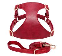 Soft PU Leather Dog And Cat Vest Harness With Lead Leash Adjustable Pet Harness And Leash Set For Small And Medium Dogs And Cats Chihuahua,Red,XS