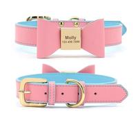 Soft PU Leather Small Dog Cat Bow Collar Necklace Personalized Dog Name Collar Anti-lost Pet ID Collar For Chihuahua French Bulldog Pug Labrador,A,XL