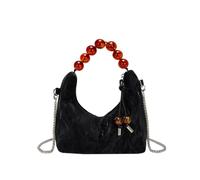 Soft PU Leather Vintage-Style Handbag, Marble-Patterned Mini Tote with Beaded Handles and Detachable Chain, Designer Women’s Crossbody Bag
