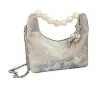 Soft PU Leather Vintage-Style Handbag, Marble-Patterned Mini Tote with Beaded Handles and Detachable Chain, Designer Women’s Crossbody Bag