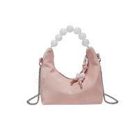 Soft PU Leather Vintage-Style Handbag, Marble-Patterned Mini Tote with Beaded Handles and Detachable Chain, Designer Women’s Crossbody Bag