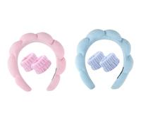 Soft Puffy Padded Spa Headband for Washing Face, Makeup & Skincare - Non Slip Terry Cloth Hair Accessory for Women Girls, Pink+Blue