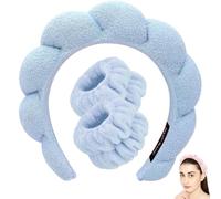 Soft Puffy Padded Spa Headband for Washing Face, Makeup & Skincare - Non Slip Terry Cloth Hair Accessory for Women Girls, Blue