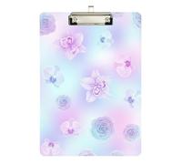 Soft Purple Floral Clipboard Acrylic Writing Clipboards A4 Standard Size Clip Boards with Low Profile Metal Clip for Nurses, Lawyers, Doctor Offices