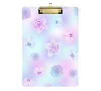 Soft Purple Floral Clipboard Acrylics Writing Clipboard A4 Standard Size Clip Boards with Low Profile Metal Clip for Nurses, Lawyers, Doctor Offices
