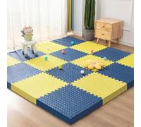 Soft Puzzle Foam Play Mat Interlocking Square Foam Patchwork Floor Mat floor Tiles 16pcs 30x30cm(Navy Blue+Yellow)