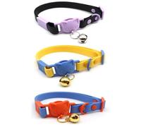 Soft PVC Cat Collar with Bell | Quick Safety Release Breakaway Buckle | Super Soft, Lightweight, Waterproof, Sleek Design (Black, Yellow, Blue)