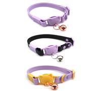 Soft PVC Cat Collar with Bell | Quick Safety Release Breakaway Buckle | Super Soft, Lightweight, Waterproof, Sleek Design (Lilac, Black, Yellow)