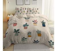 Soft Quilt Duvet Cover Set with Zipper Closure and Corner Ties, Simple Hand-Painted Plants Printed Pattern, Yellow Easy Care Reversible Design- Brushed Microfiber Super King Size, 220 x 260 cm