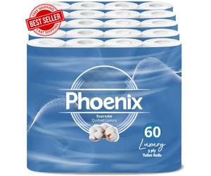 Soft Quilted Toilet Rolls 60 Pack 3-Ply Unscented Eco-Friendly Luxury UK Made