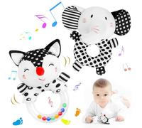 Soft Rattle - Velvet Fabric Baby Rattles, Toy Rattle, Cute and Colorful Animal Teether, Built-in Rattles and Bb Squeak, Animal Ears with Rustling Paper for Home, Shower Party Fox Elephant