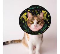 Soft Recovery Cat Cone Collar, Adjustable and Protective, Perfect for Cats, Puppies, and Small Dogs, Cool Blue Video Game Weapon Gamers Pattern