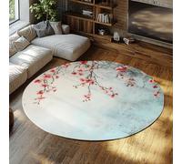 Soft Red Plum Floral Winter Round Rug NonSlip Washable 200x200cm for Living Room Bedroom EntrywayIdeal Decorative Floor Mat