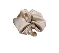 Soft Ropes Ponytail Holder Hair Accessories 1pcs Vintage Satin Silk Solid Color Scrunchies for Hair Girls With Gold Color Heart Pearls for Women Hair Accessories Hairties(Beige)